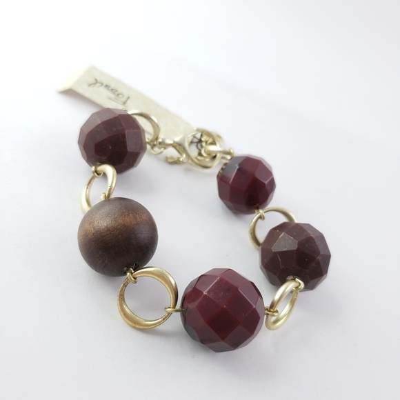 NWT! Fossil Bracelet with Jumbo Beads Silver Tone - Picture 3 of 9